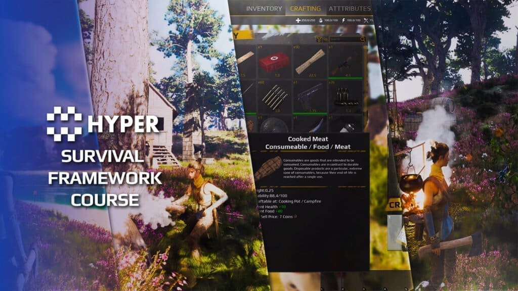 Multiplayer Survival Framework Course visual for Games by Hyper Unreal Engine systems