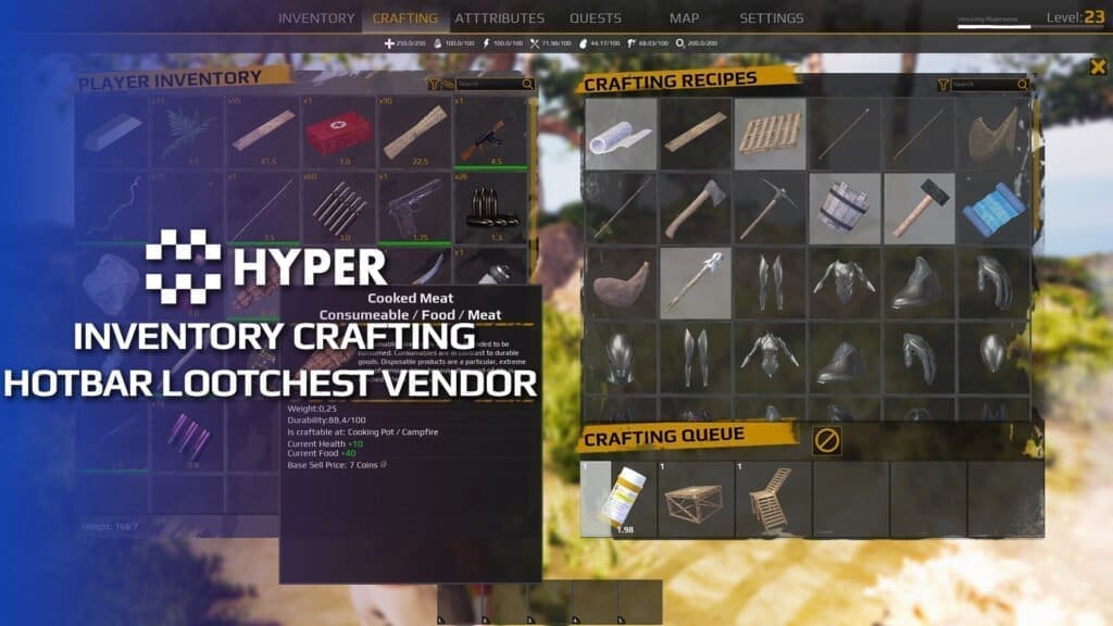 Inventory, Crafting, Hotbar, Lootchest & Vendor System visual for Games by Hyper Unreal Engine systems