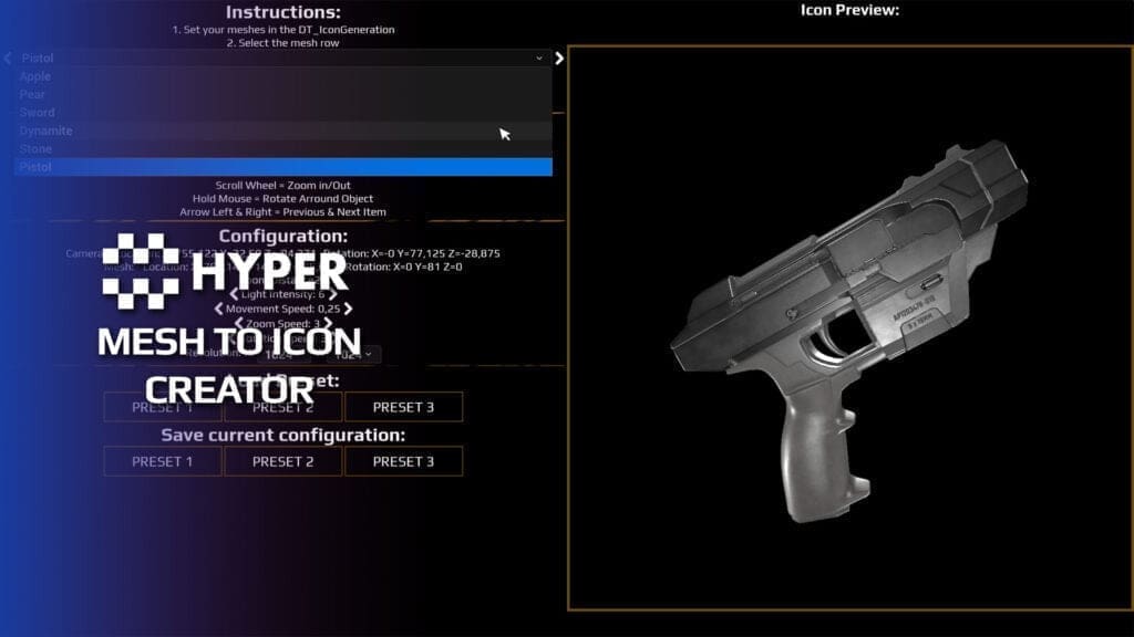 Mesh To Icon Creator visual for Games by Hyper Unreal Engine systems