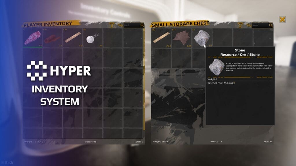 Slot Based Inventory System visual for Games by Hyper Unreal Engine systems