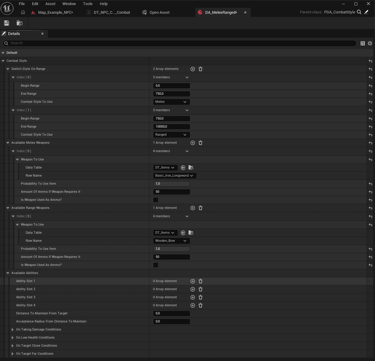 2. Combat Style Data Assets (PDA_CombatStyle) screenshot