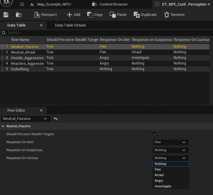 Perception Configuration (Data Table) screenshot