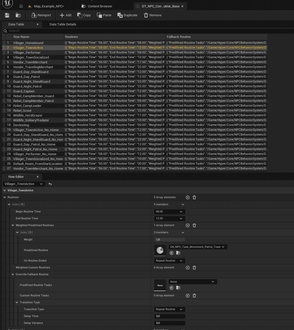 Routine Configuration (Data Tables) screenshot