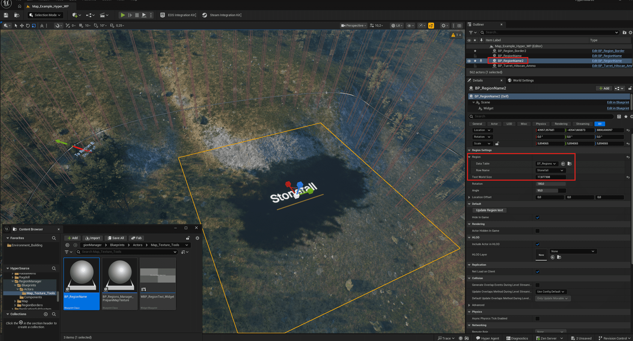 BP_RegionName actor settings for map texture generation