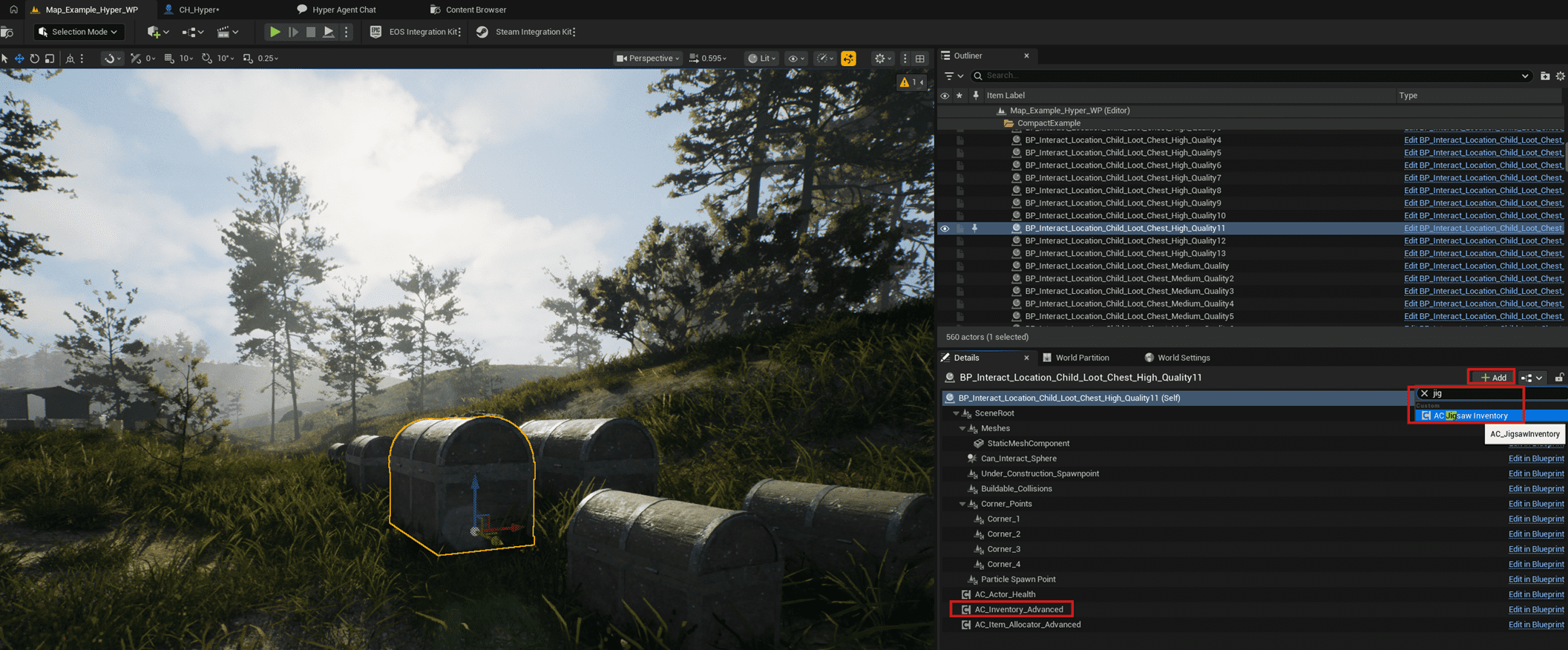 Inventory component override on an interact location placed in the world