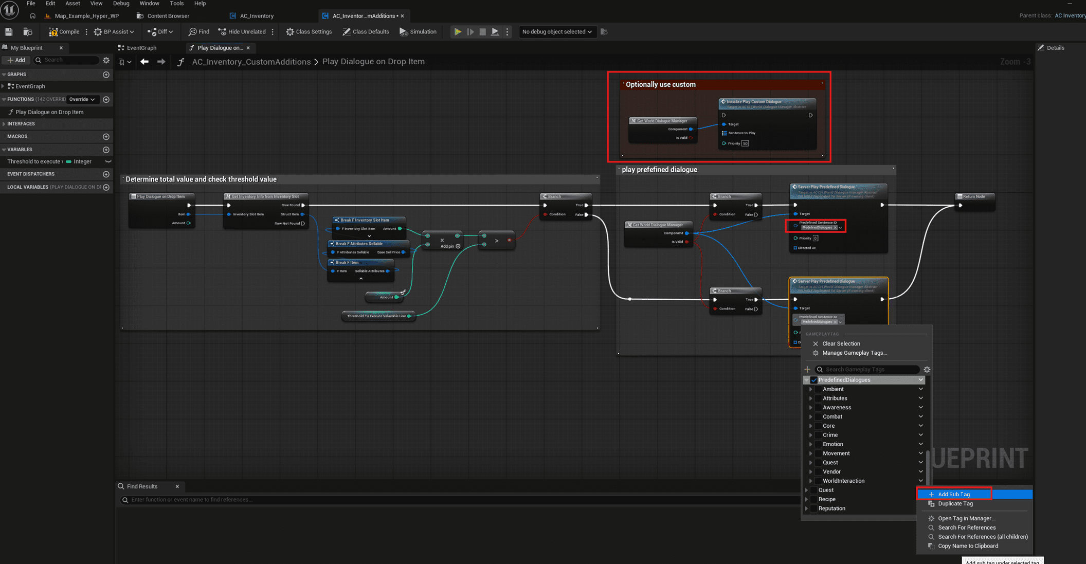 Custom inventory drop function dialogue logic