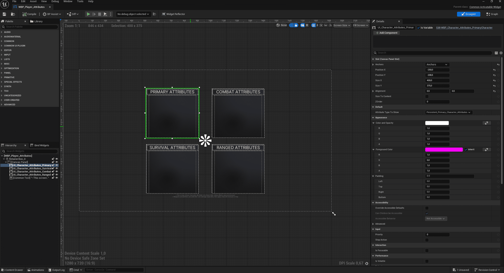 Additional widget layout example for UI positioning