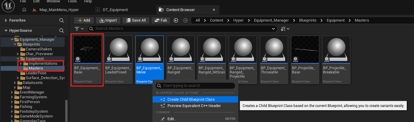 Equipment base class hierarchy