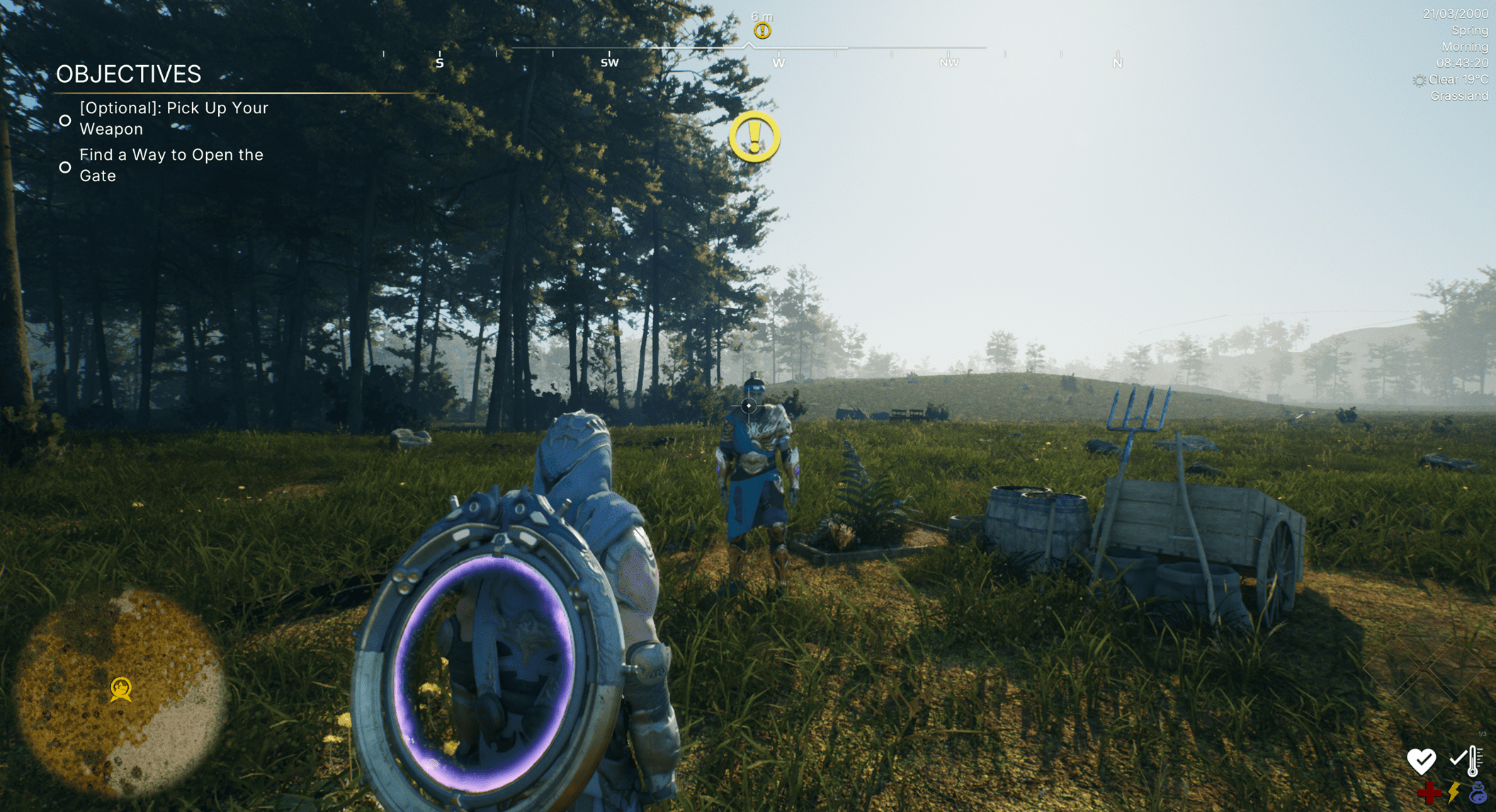 Cheesy Farmer visible with quest marker on minimap and compass