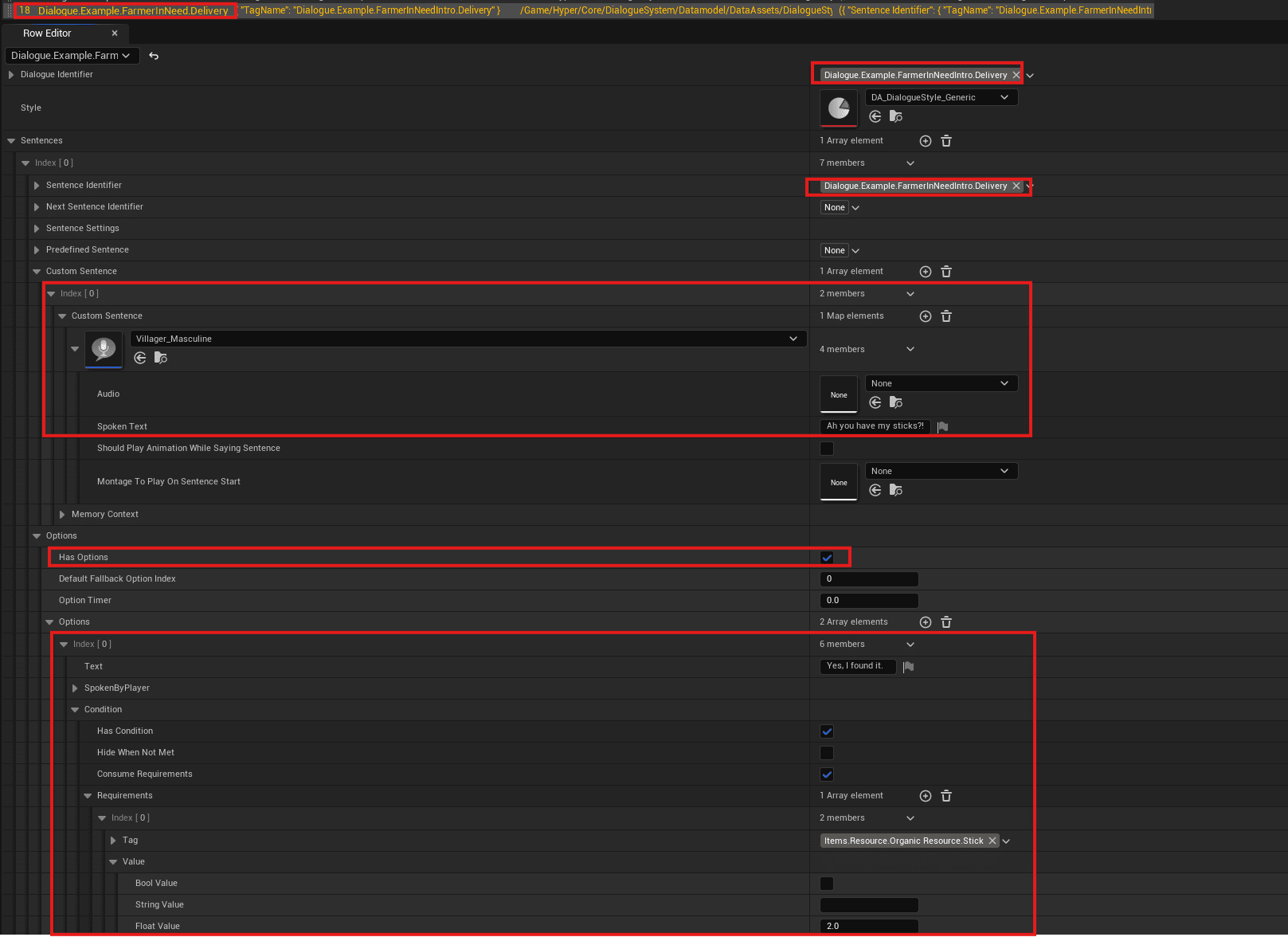 Delivery dialogue with condition checking for two sticks