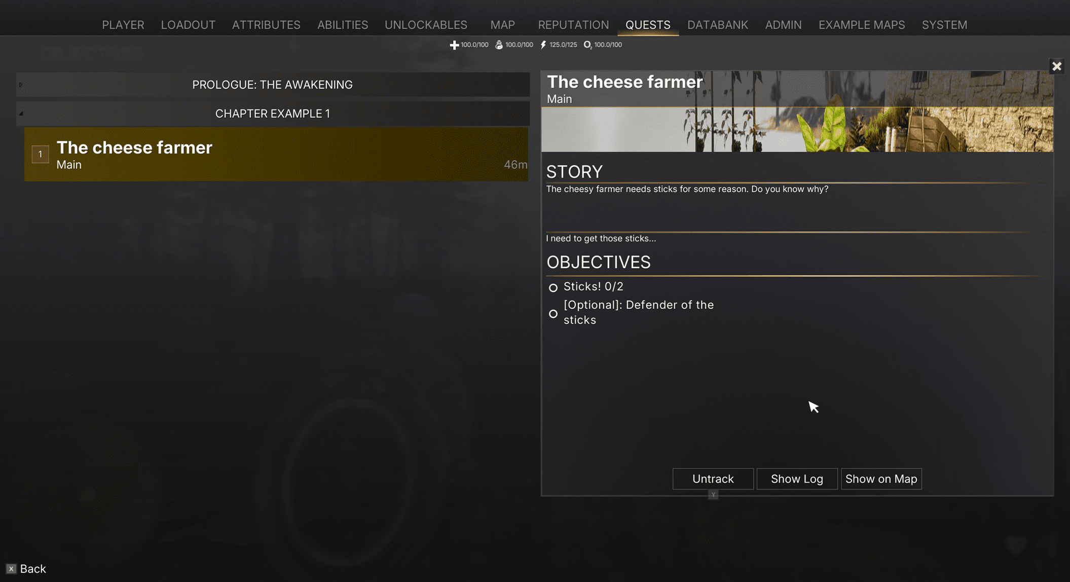 Quest log showing target on map and compass