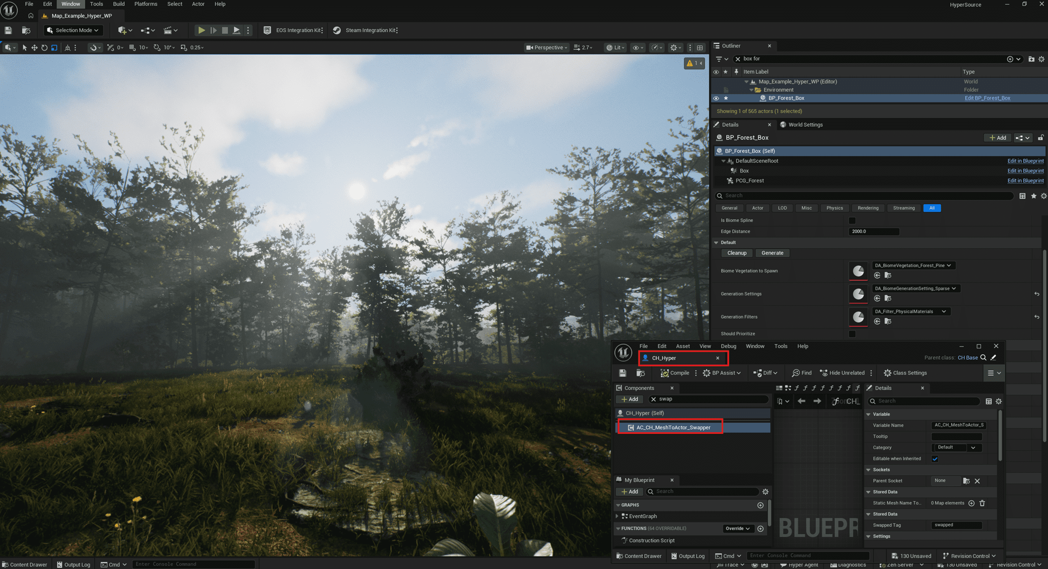 Mesh to Actor Swap example map working after integration