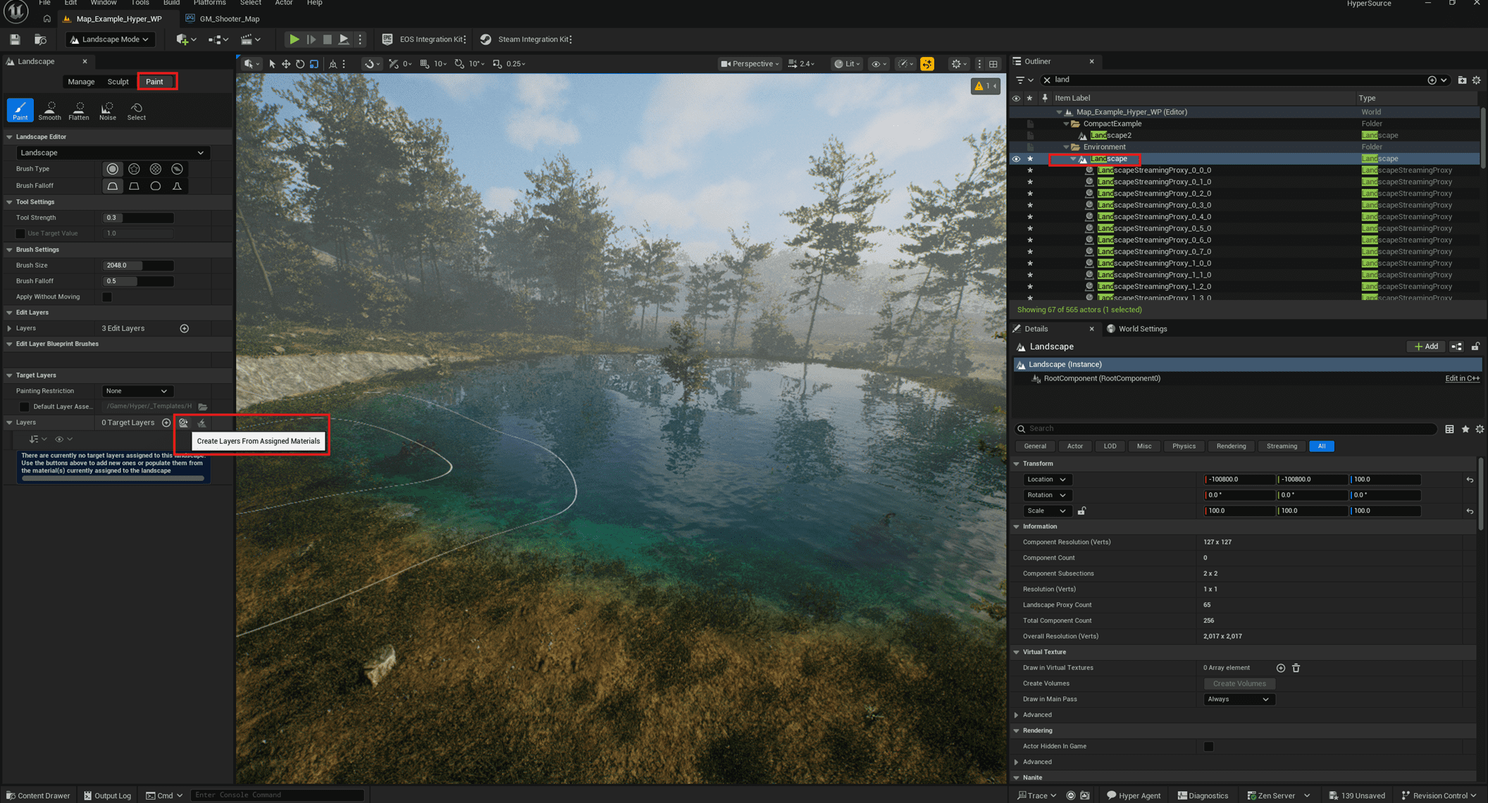 Creating landscape paint layers from assigned materials