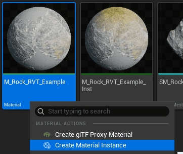 Duplicated rock material instance for RVT blending