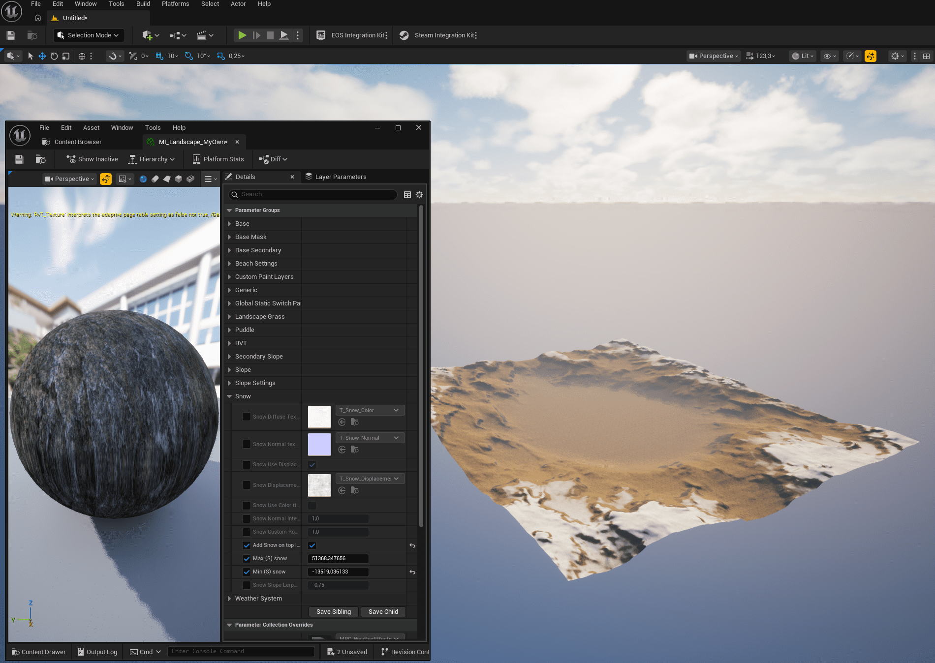 Landscape material instance settings