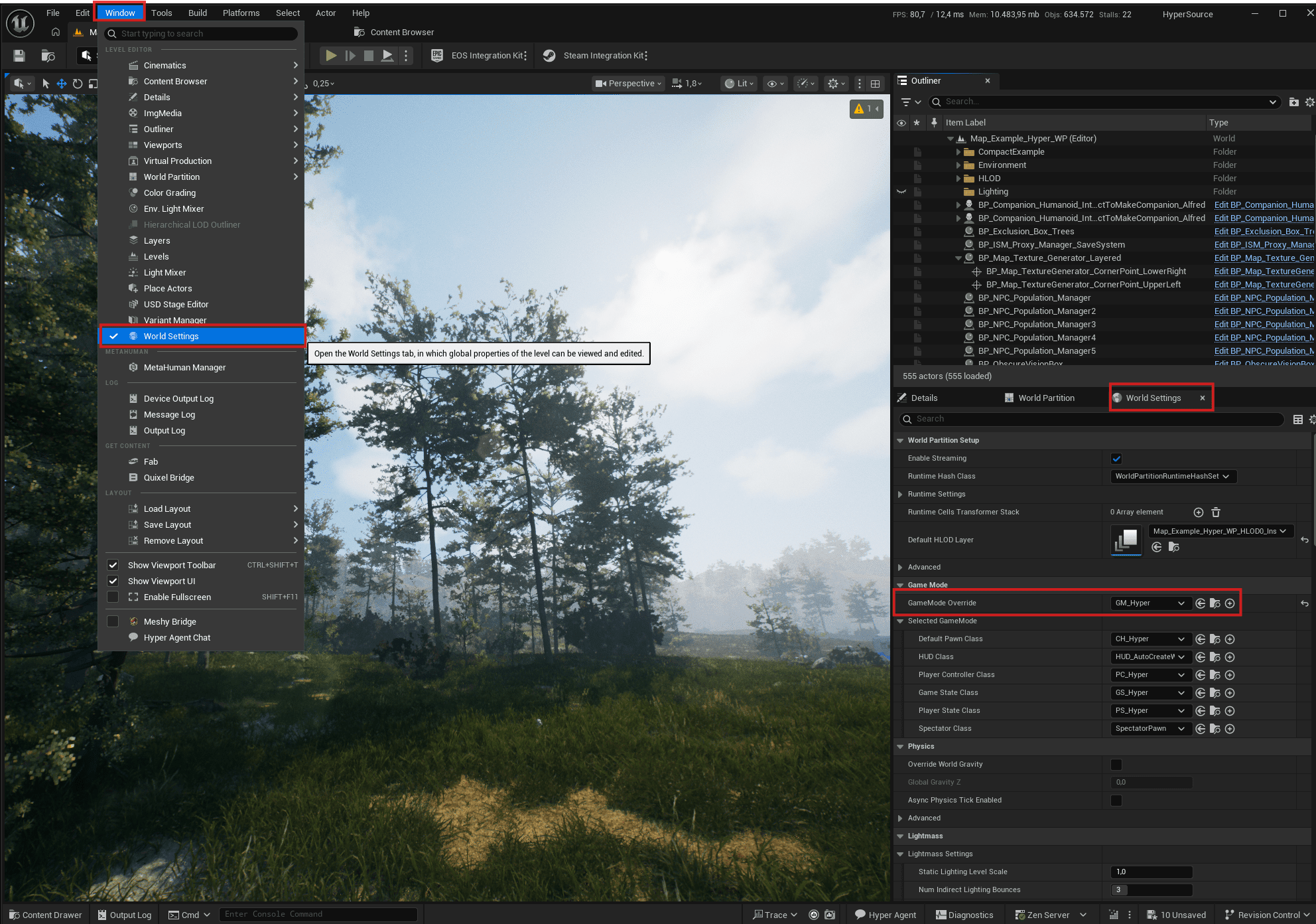 Assigning the created GameMode in World Settings