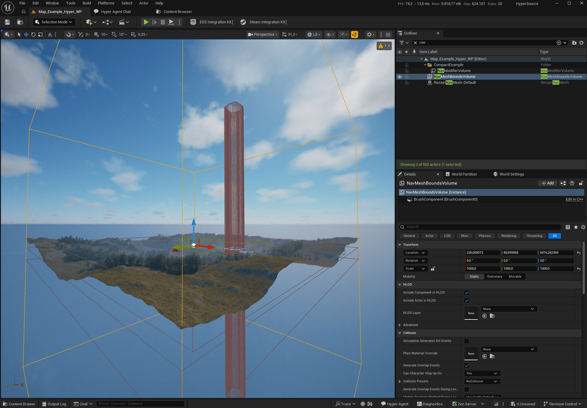 Nav Mesh Bounds Volume covering the playable world