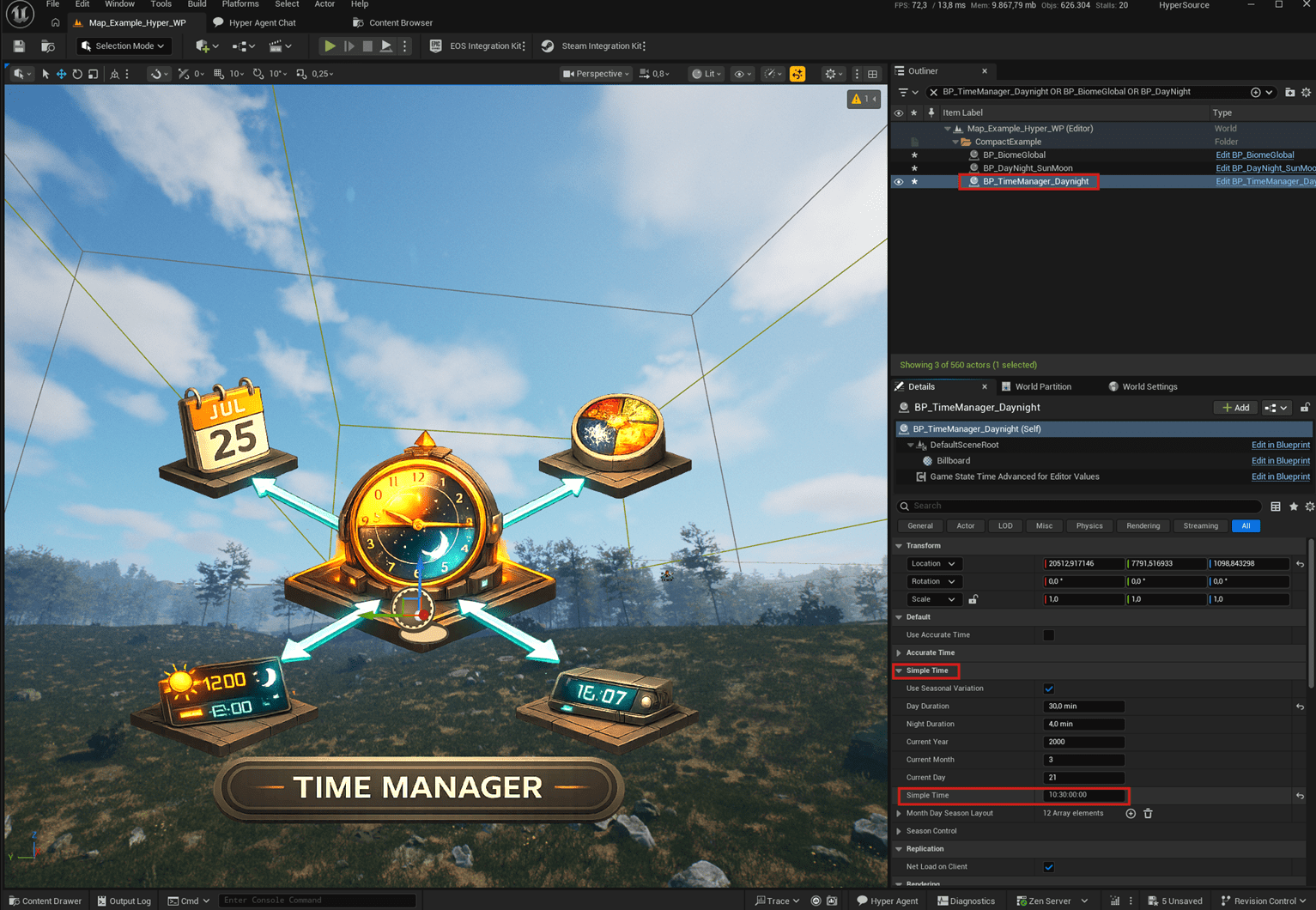 Simple time settings in the time manager