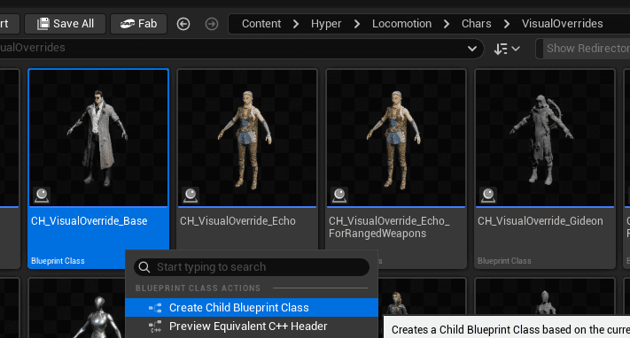 Create child of CH_VisualOverride_Base