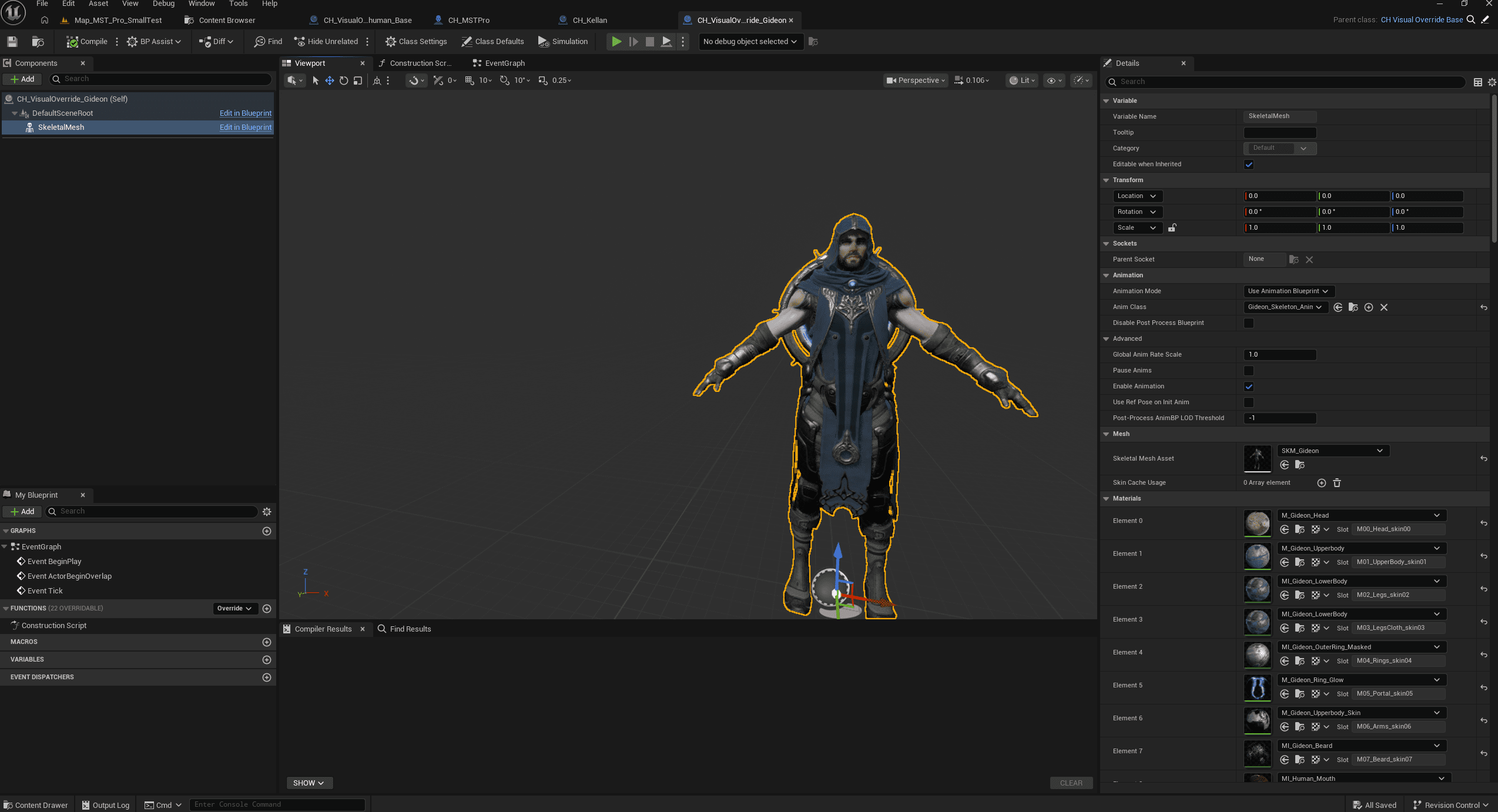 Select the skeletal mesh for the visual override