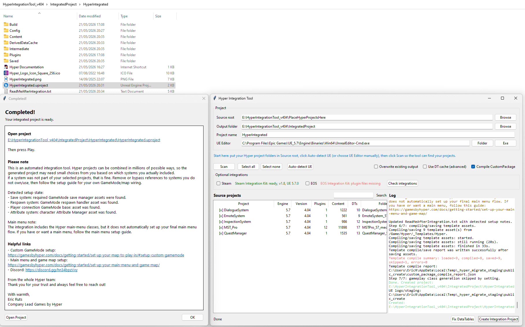 Hyper Integration Tool finished summary