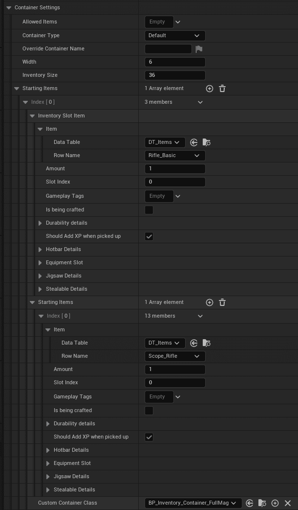 Container Settings screenshot