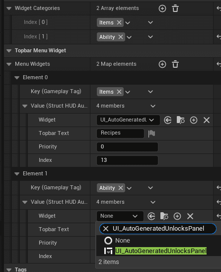 Adding unlockable categories tab to the UI Topbar in the menu screenshot