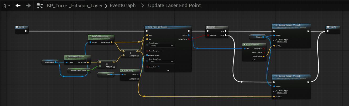Laser endpoint update: trace forward and set the Niagara Beam End vector screenshot